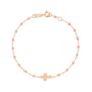 Gigi Clozeau - Baby Cross Charm Classic Gigi Fuchsia bracelet, Rose Gold, 5.1"