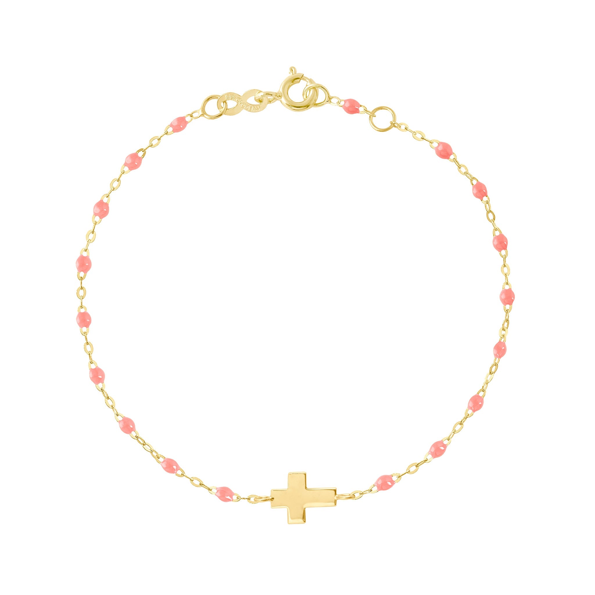 Gigi Clozeau - Baby Cross Charm Classic Gigi Fuchsia bracelet, Yellow Gold, 5.1"