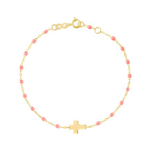 Gigi Clozeau - Baby Cross Charm Classic Gigi Fuchsia bracelet, Yellow Gold, 5.1"