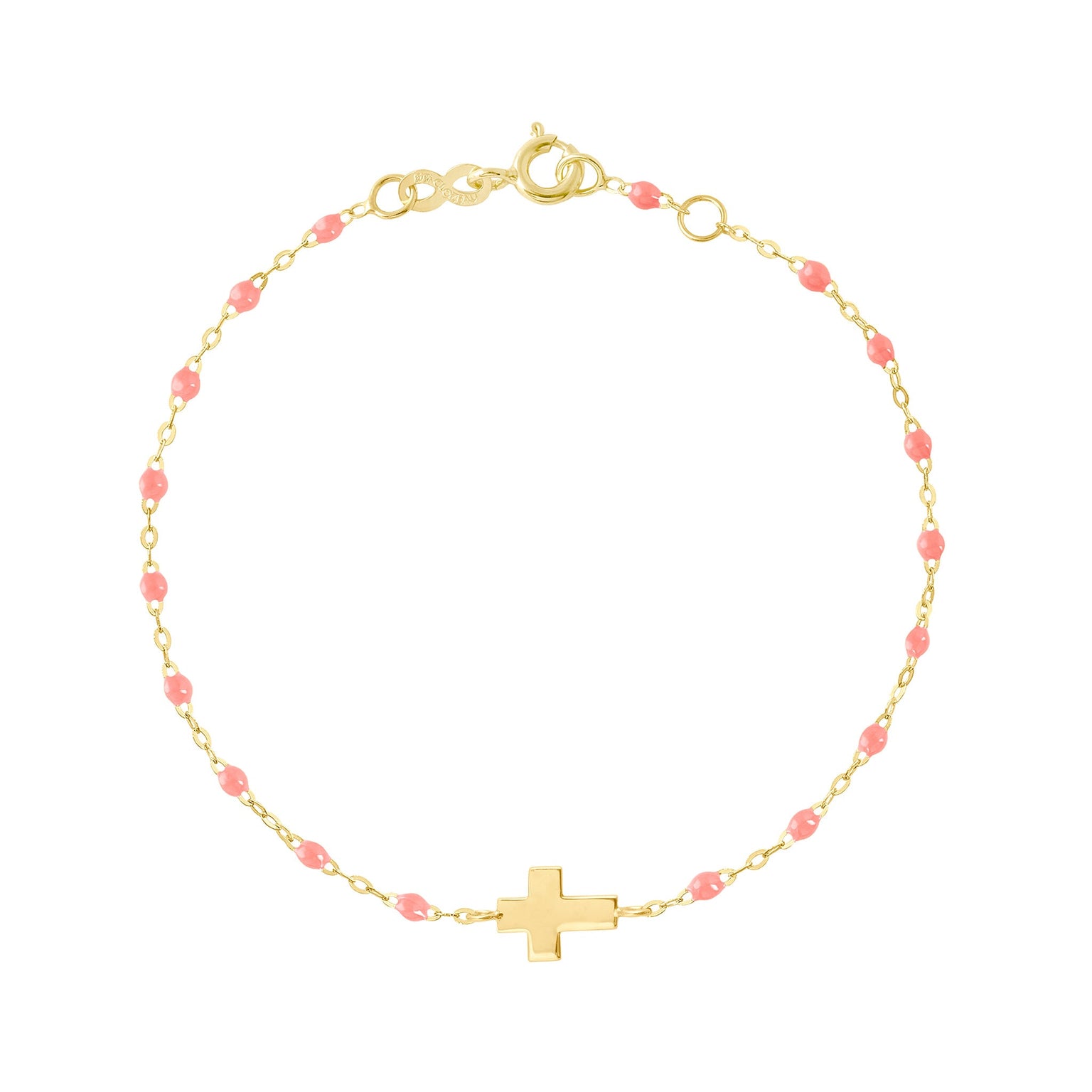 Gigi Clozeau - Baby Cross Charm Classic Gigi Fuchsia bracelet, Yellow Gold, 5.1"