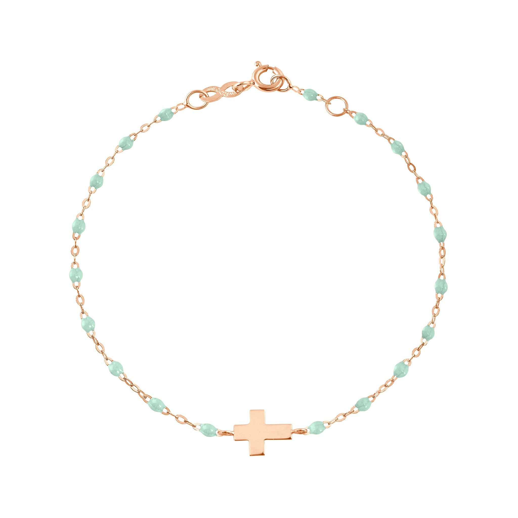 Gigi Clozeau - Baby Cross Charm Classic Gigi Jade bracelet, Rose Gold, 5.1"
