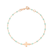 Gigi Clozeau - Baby Cross Charm Classic Gigi Jade bracelet, Rose Gold, 5.1"