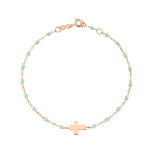 Gigi Clozeau - Baby Cross Charm Classic Gigi Jade bracelet, Rose Gold, 5.1"
