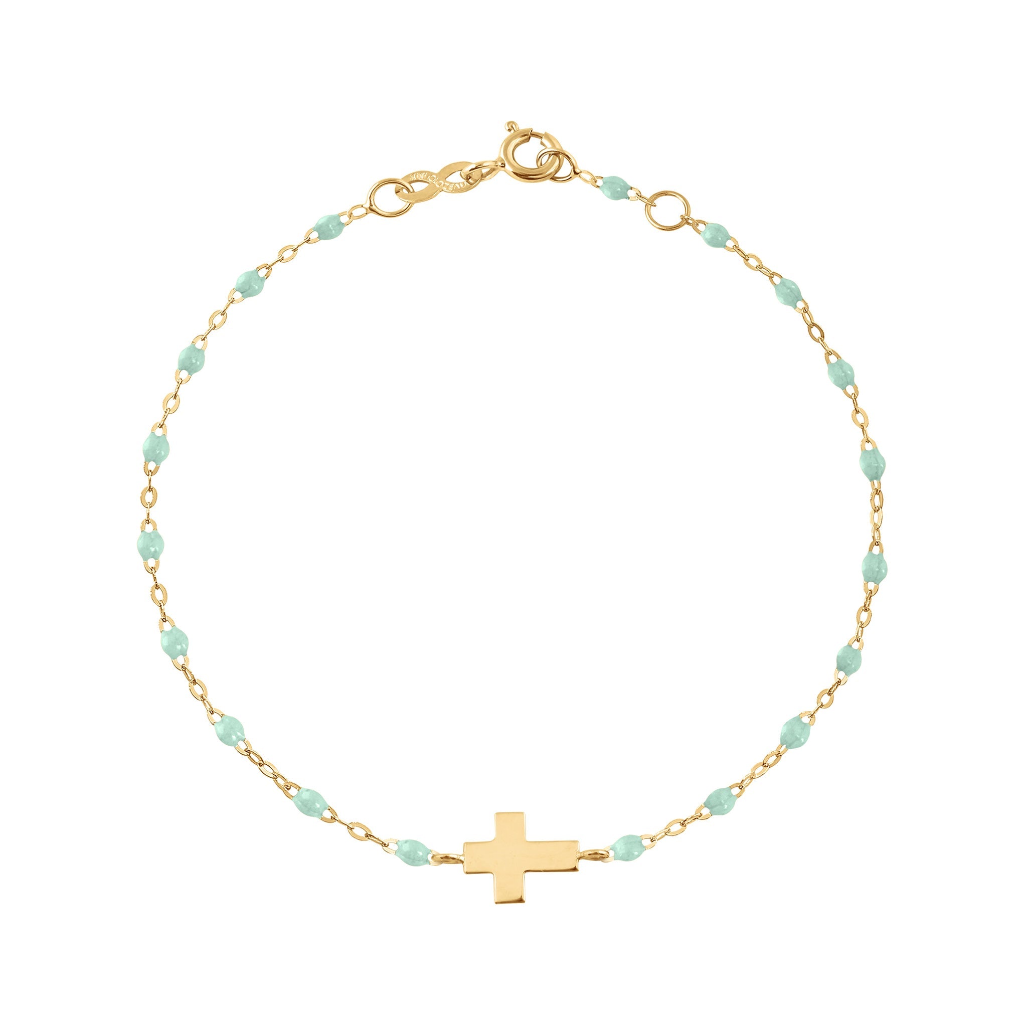 Gigi Clozeau - Baby Cross Charm Classic Gigi Jade bracelet, Yellow Gold, 5.1"
