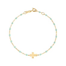 Gigi Clozeau - Baby Cross Charm Classic Gigi Jade bracelet, Yellow Gold, 5.1"