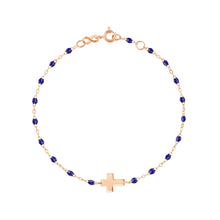 Gigi Clozeau - Baby Cross Charm Classic Gigi Lapis bracelet, Rose Gold, 5.1"