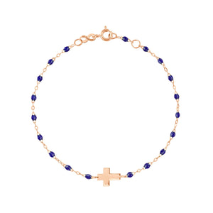 Gigi Clozeau - Baby Cross Charm Classic Gigi Lapis bracelet, Rose Gold, 5.1"