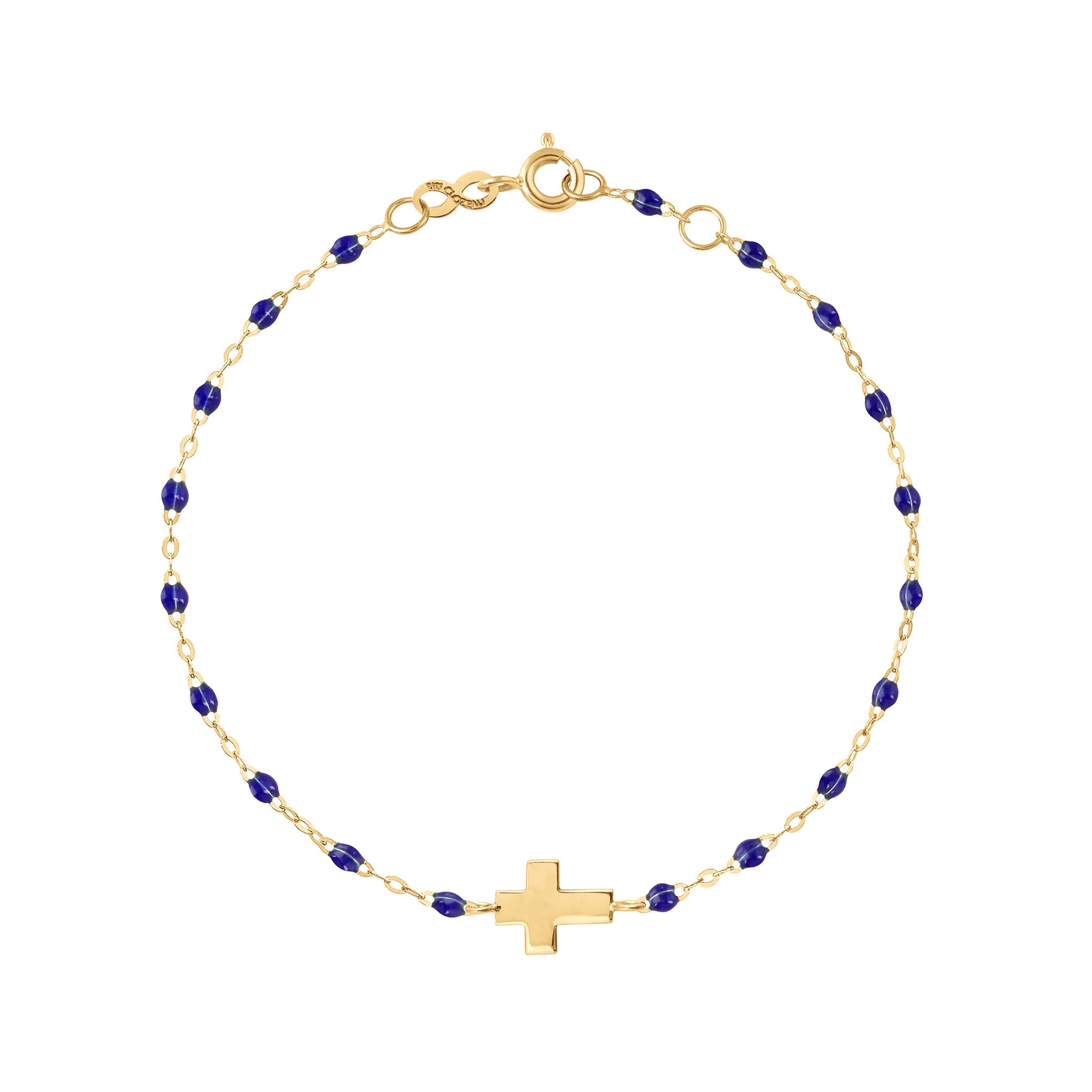 Gigi Clozeau - Baby Cross Charm Classic Gigi Lapis bracelet, Yellow Gold, 5.1"