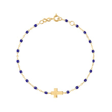Gigi Clozeau - Baby Cross Charm Classic Gigi Lapis bracelet, Yellow Gold, 5.1"