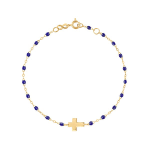 Gigi Clozeau - Baby Cross Charm Classic Gigi Lapis bracelet, Yellow Gold, 5.1"