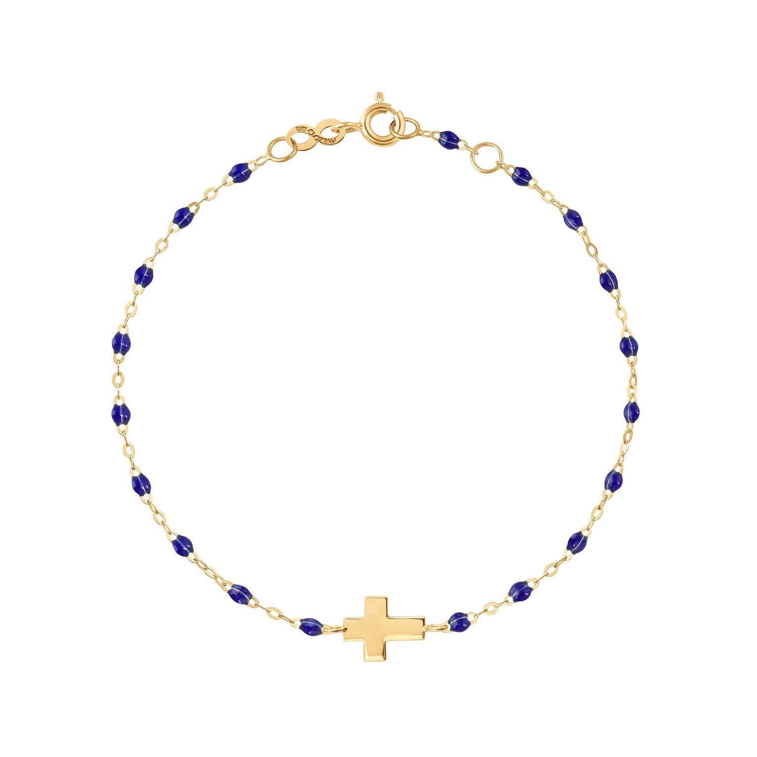 Gigi Clozeau - Baby Cross Charm Classic Gigi Lapis bracelet, Yellow Gold, 5.1"