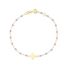 Gigi Clozeau - Baby Cross Charm Classic Gigi Lilac bracelet, Yellow Gold, 5.1"