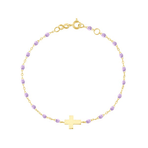 Gigi Clozeau - Baby Cross Charm Classic Gigi Lilac bracelet, Yellow Gold, 5.1"