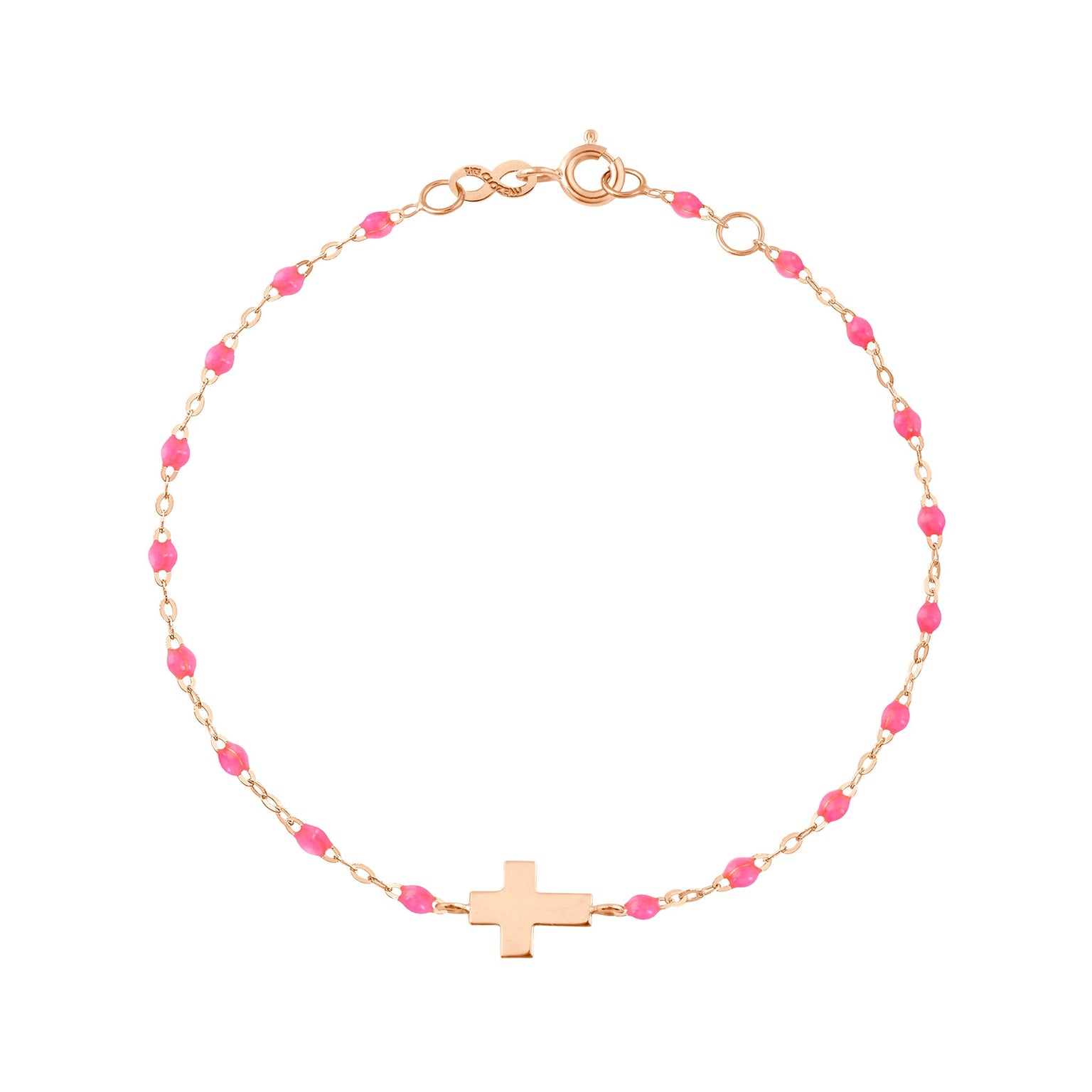 Gigi Clozeau - Baby Cross Charm Classic Gigi Pink bracelet, Rose Gold, 5.1"