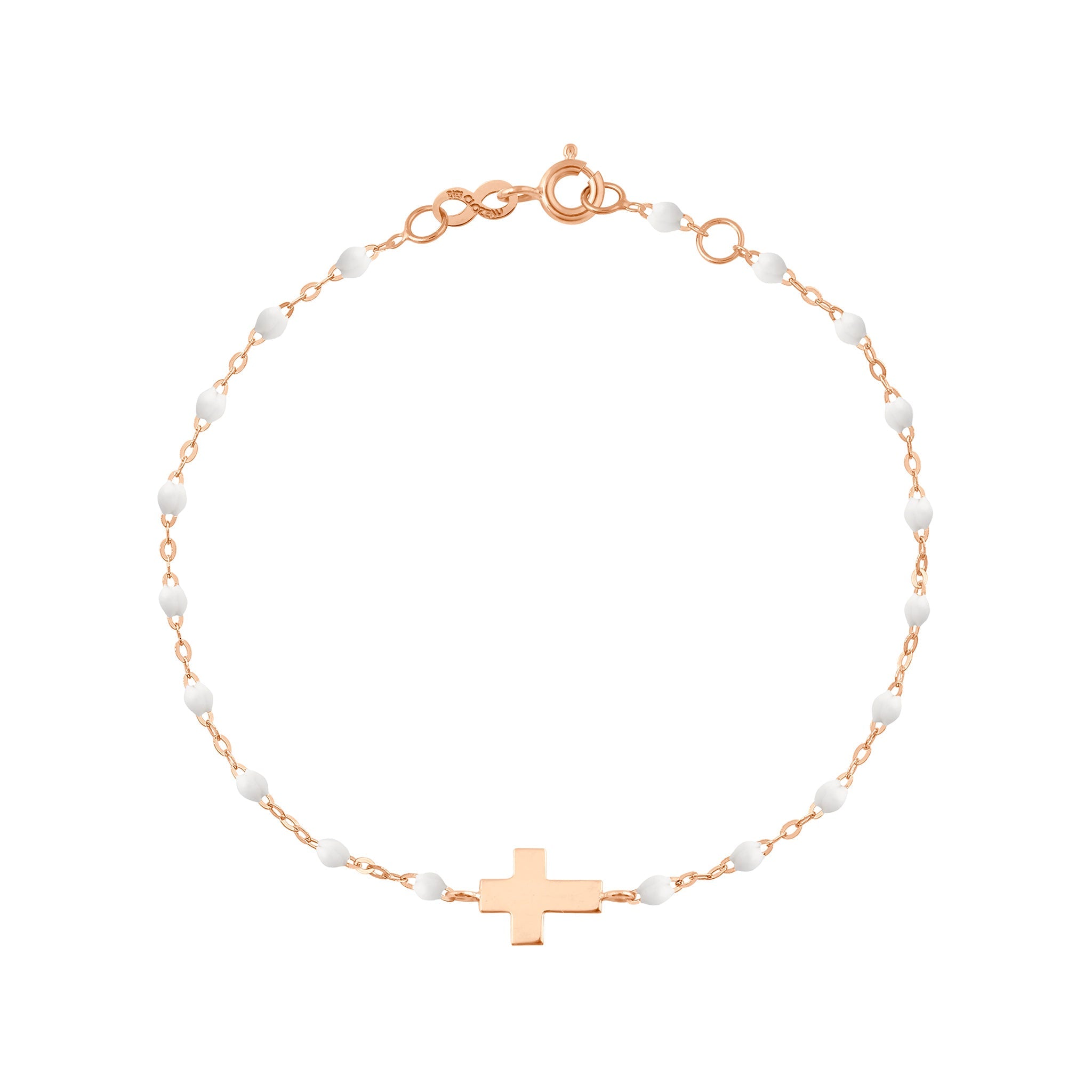 Gigi Clozeau - Baby Cross Charm Classic Gigi White bracelet, Rose Gold, 5.1"