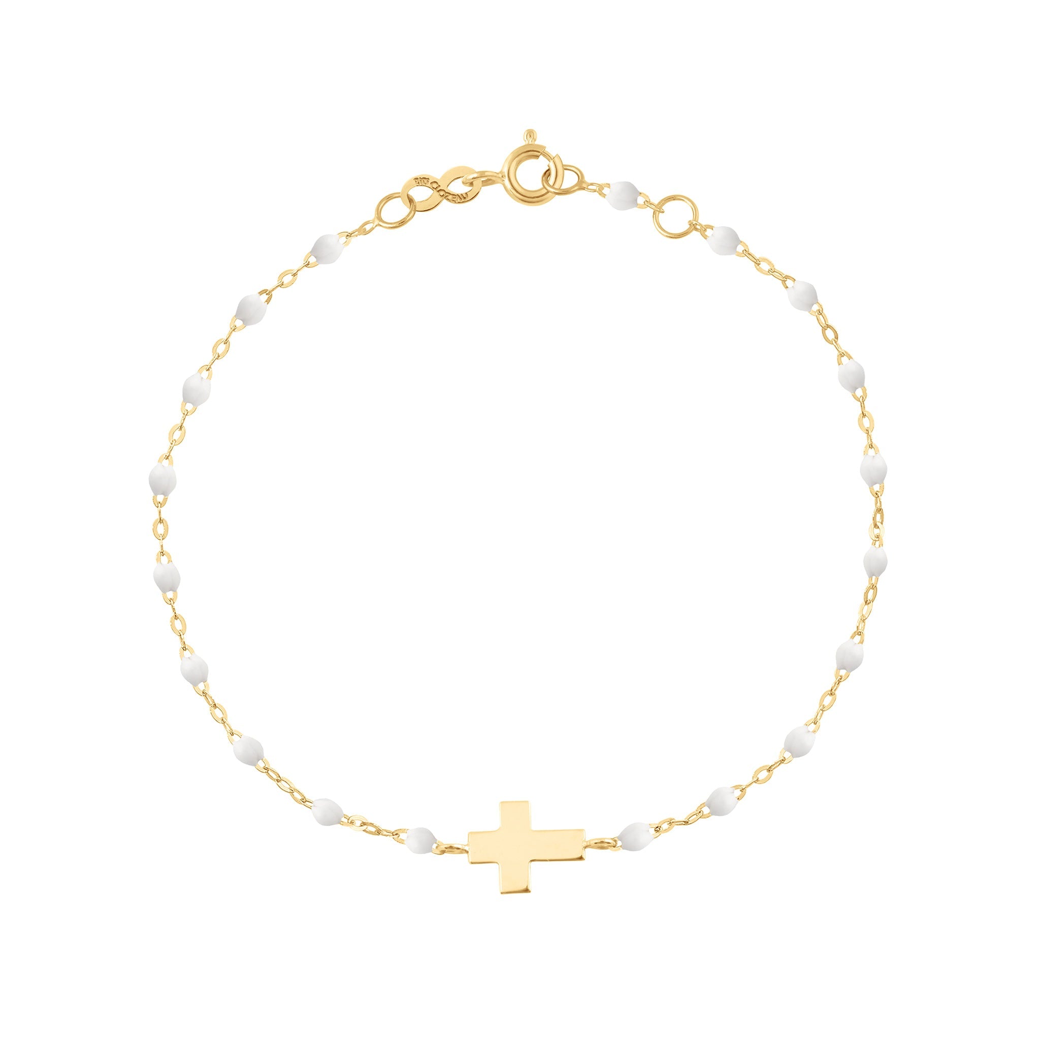 Gigi Clozeau - Baby Cross Charm Classic Gigi White bracelet, Yellow Gold, 5.1"