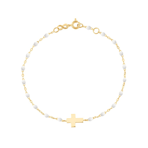 Gigi Clozeau - Baby Cross Charm Classic Gigi White bracelet, Yellow Gold, 5.1
