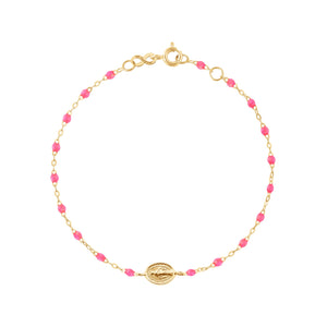 Gigi Clozeau - Baby Madone Charm Classic Gigi Pink bracelet, Yellow Gold, 5.1"