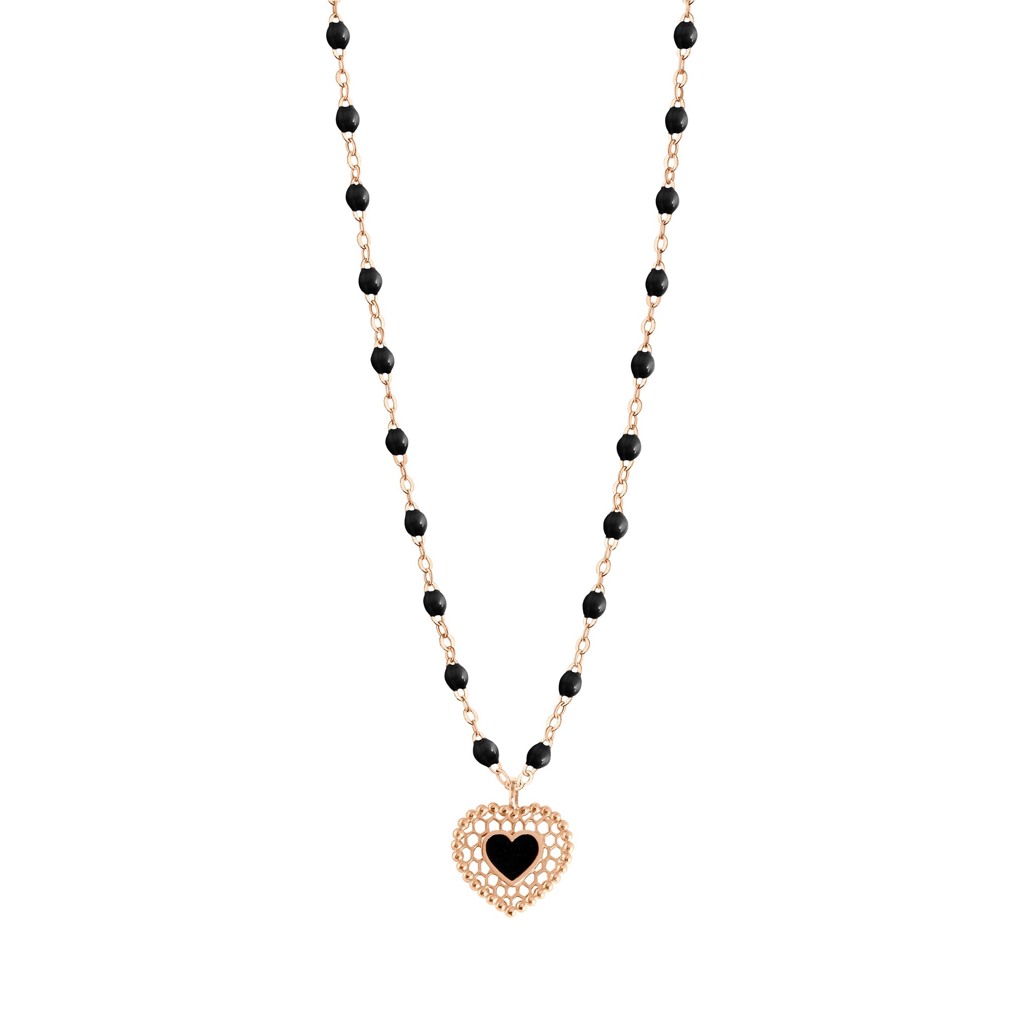 Black Lace Heart Necklace Rose Gold 16.5