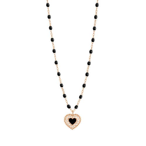Gigi Clozeau - Black Lace Heart Necklace, Rose Gold, 16.5
