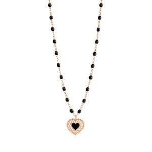 Gigi Clozeau - Black Lace Heart Necklace, Rose Gold, 16.5"
