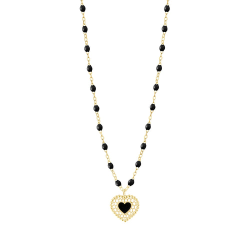 Gigi Clozeau - Black Lace Heart Necklace, Yellow Gold, 16.5