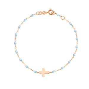 Gigi Clozeau - Child Cross Charm Classic Gigi Baby Blue bracelet, Rose Gold, 5.9"