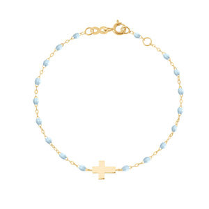 Gigi Clozeau - Child Cross Charm Classic Gigi Baby Blue bracelet, Yellow Gold, 5.9"