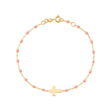 Gigi Clozeau - Child Cross Charm Classic Gigi Baby Pink bracelet, Yellow Gold, 5.9"