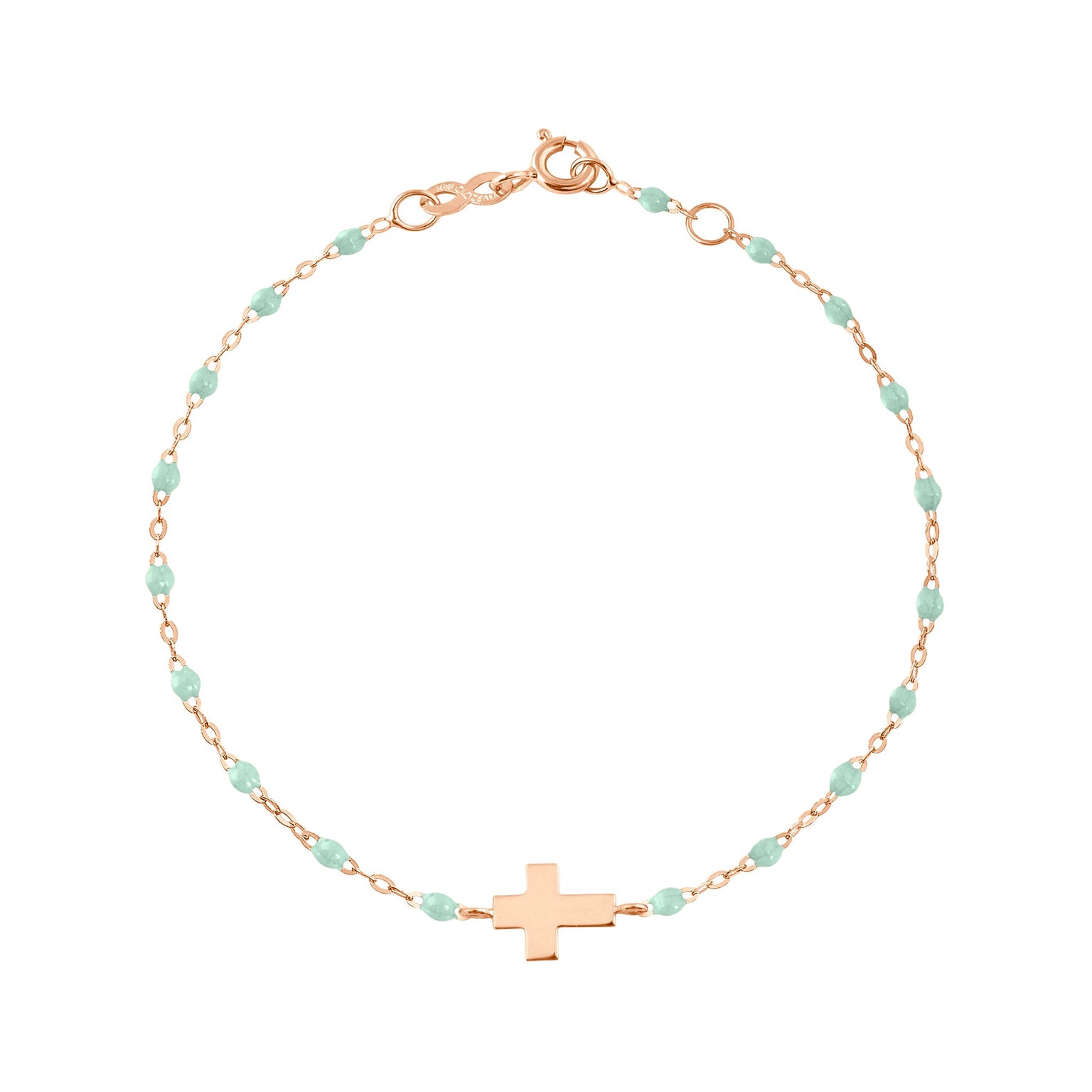 Gigi Clozeau - Child Cross Charm Classic Gigi Jade bracelet, Rose Gold, 5.9"
