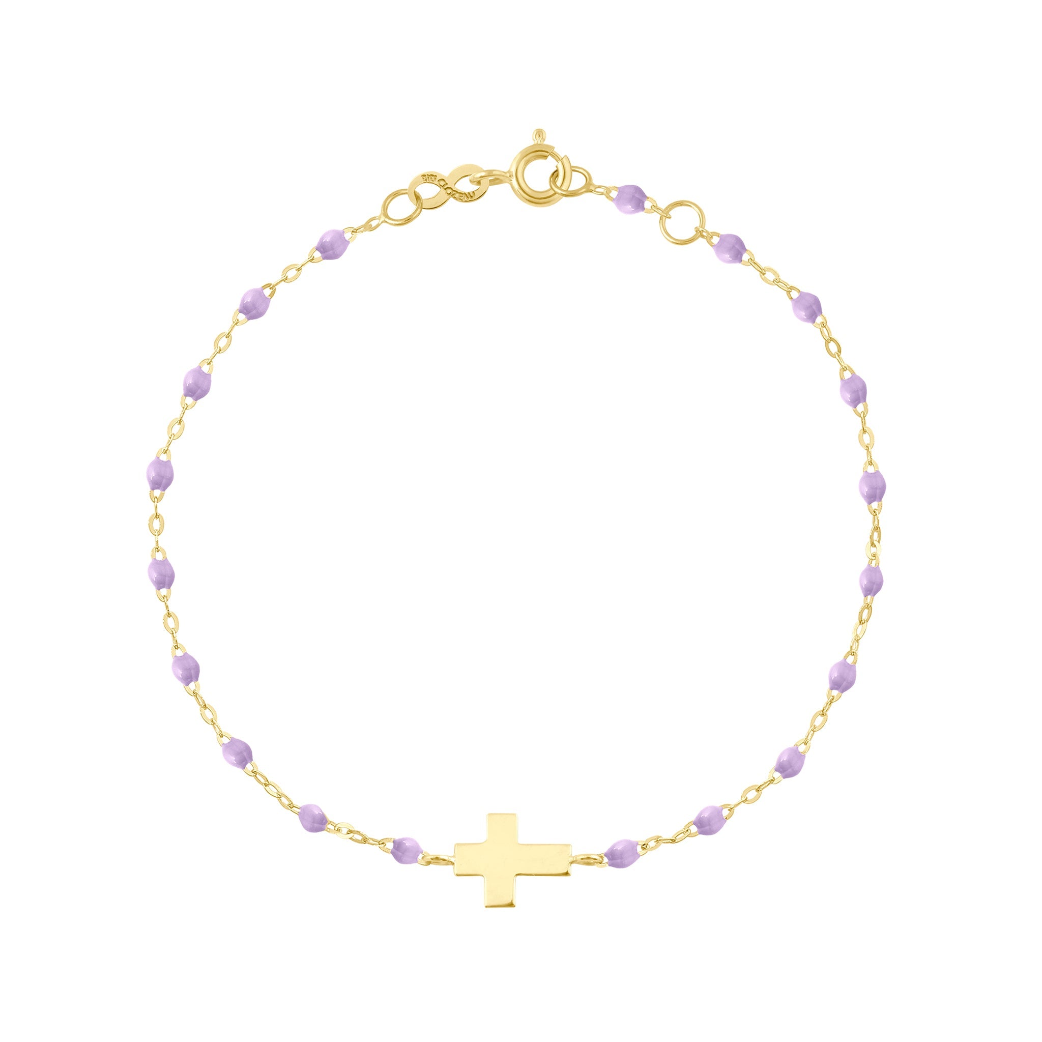 Gigi Clozeau - Child Cross Charm Classic Gigi Lilac bracelet, Yellow Gold, 5.9"