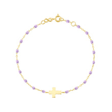 Gigi Clozeau - Child Cross Charm Classic Gigi Lilac bracelet, Yellow Gold, 5.9"