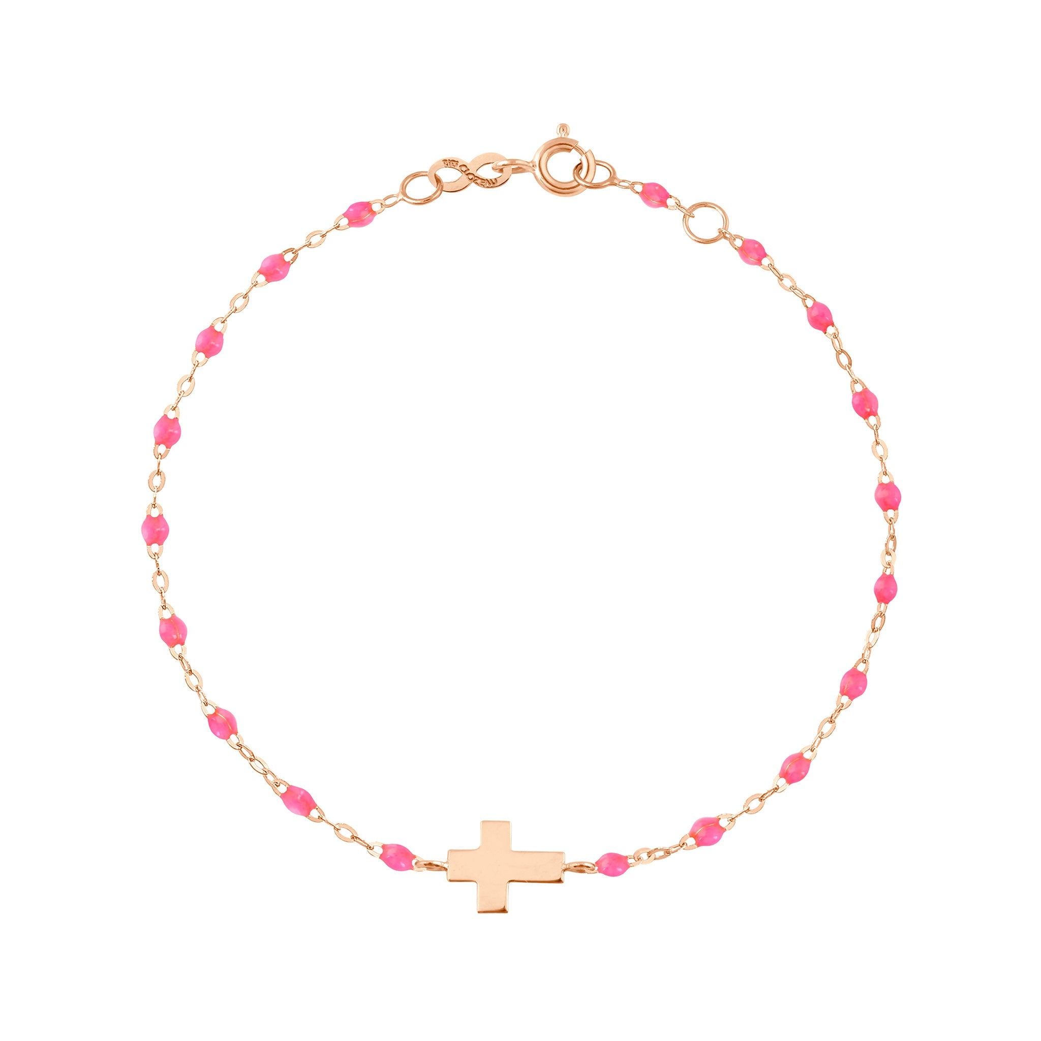 Gigi Clozeau - Child Cross Charm Classic Gigi Pink bracelet, Rose Gold, 5.9"