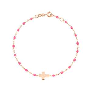 Gigi Clozeau - Child Cross Charm Classic Gigi Pink bracelet, Rose Gold, 5.9"