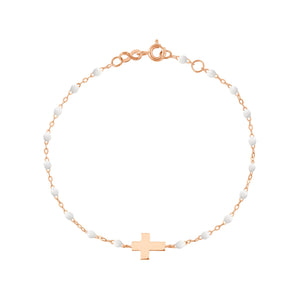 Gigi Clozeau - Child Cross Charm Classic Gigi White bracelet, Rose Gold, 5.9"