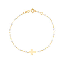 Gigi Clozeau - Child Cross Charm Classic Gigi White bracelet, Yellow Gold, 5.9"