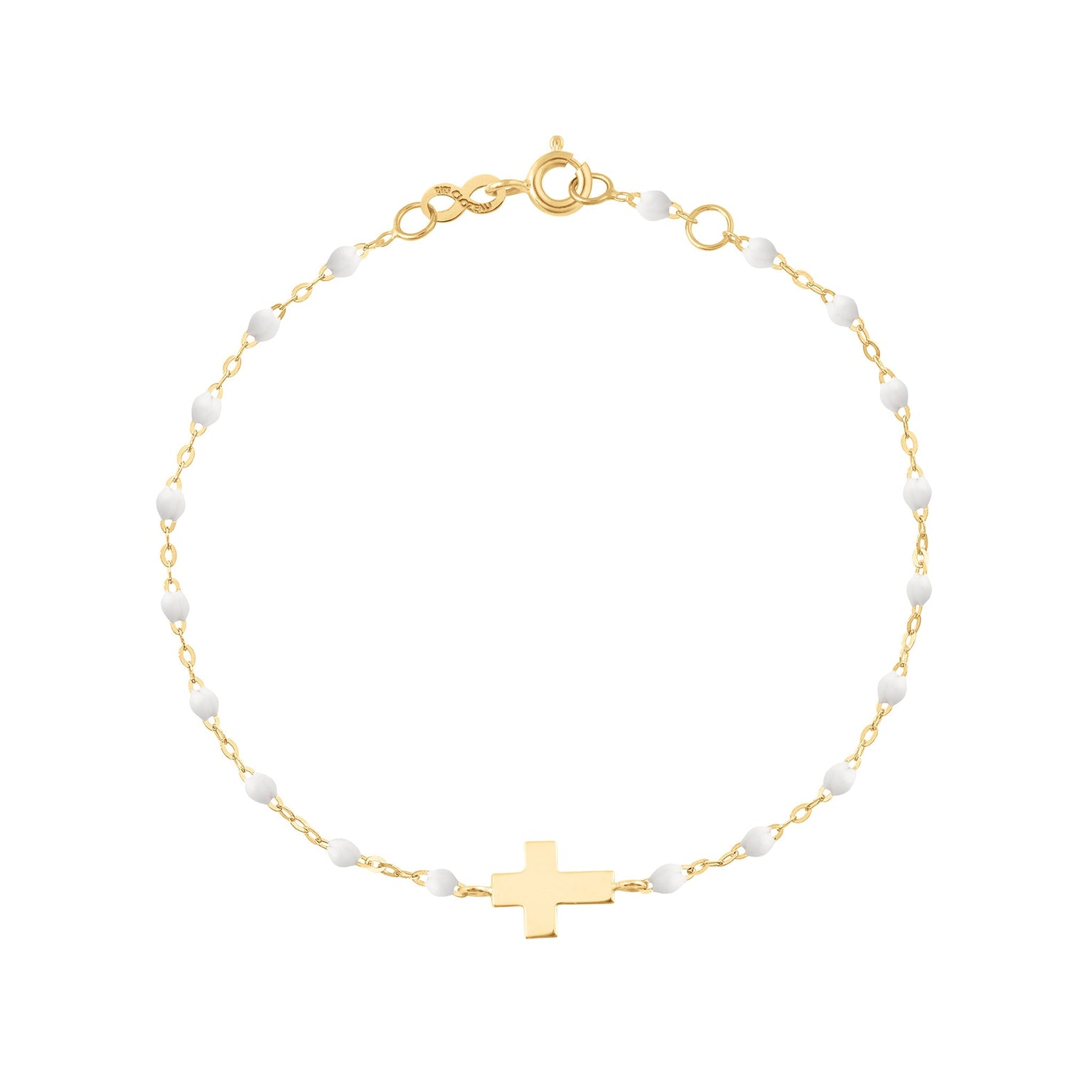 Gigi Clozeau - Child Cross Charm Classic Gigi White bracelet, Yellow Gold, 5.9"