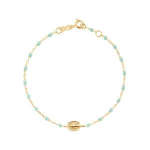 Gigi Clozeau - Child Madone Charm Classic Gigi Jade bracelet, Yellow Gold, 5.9"