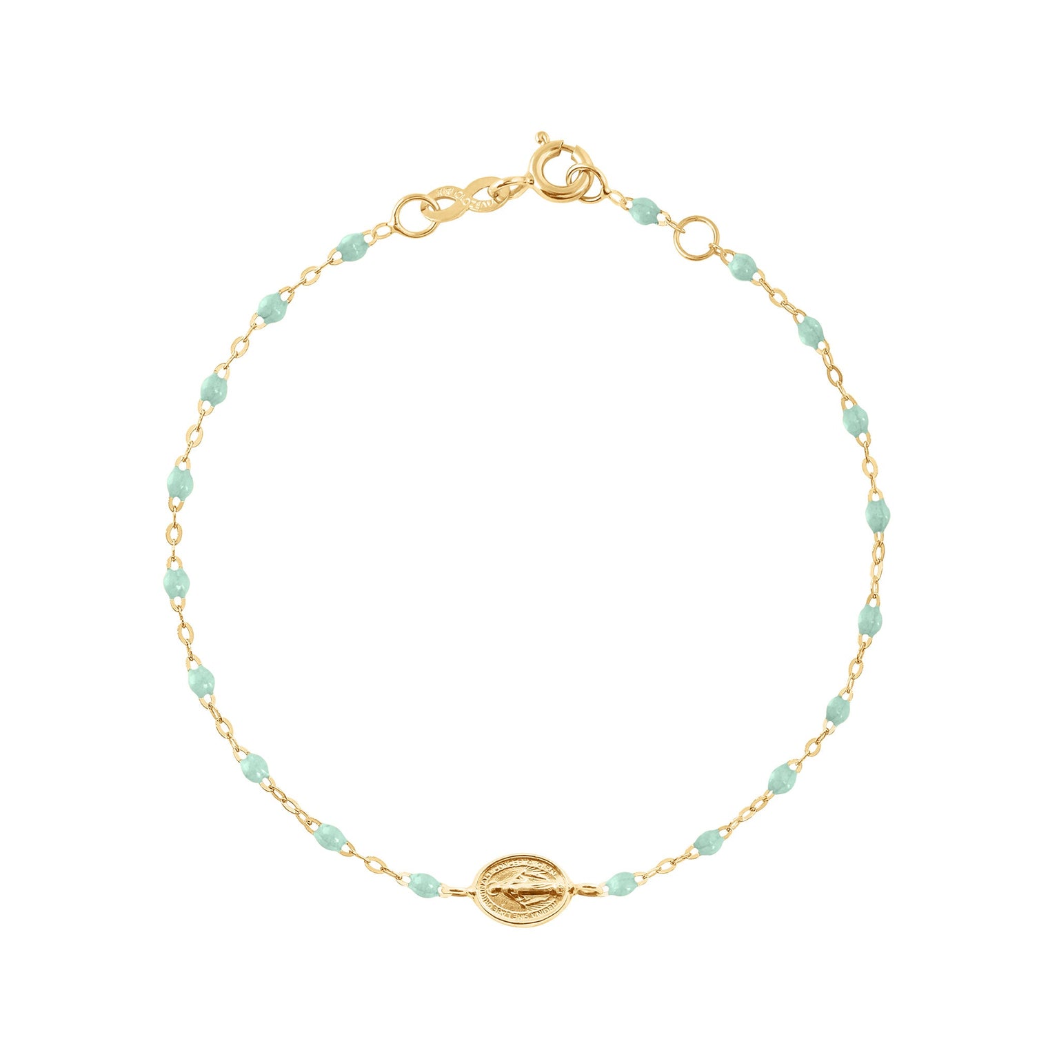 Gigi Clozeau - Child Madone Charm Classic Gigi Jade bracelet, Yellow Gold, 5.9"