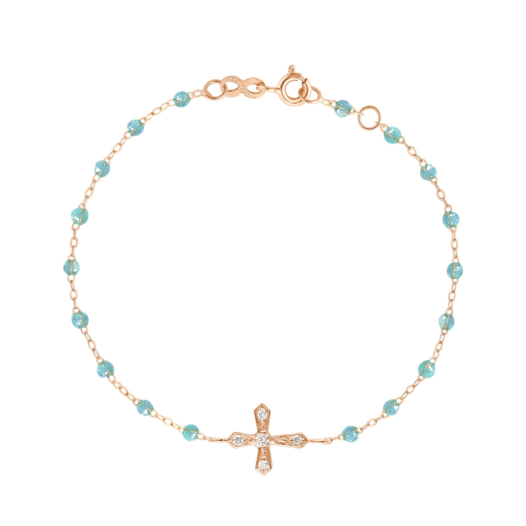 Gigi Clozeau - Classic Cross Vintage Diamond Aqua bracelet, Rose Gold, 6.7"