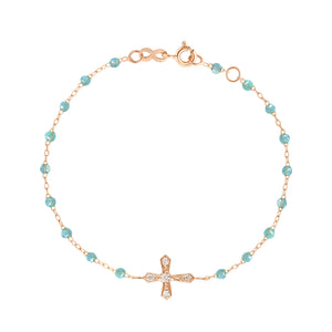 Gigi Clozeau - Classic Cross Vintage Diamond Aqua bracelet, Rose Gold, 6.7"