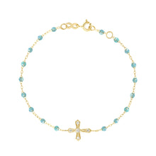 Gigi Clozeau - Classic Cross Vintage Diamond Aqua bracelet, Yellow Gold, 6.7"