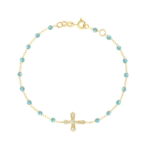 Gigi Clozeau - Classic Cross Vintage Diamond Aqua bracelet, Yellow Gold, 6.7"