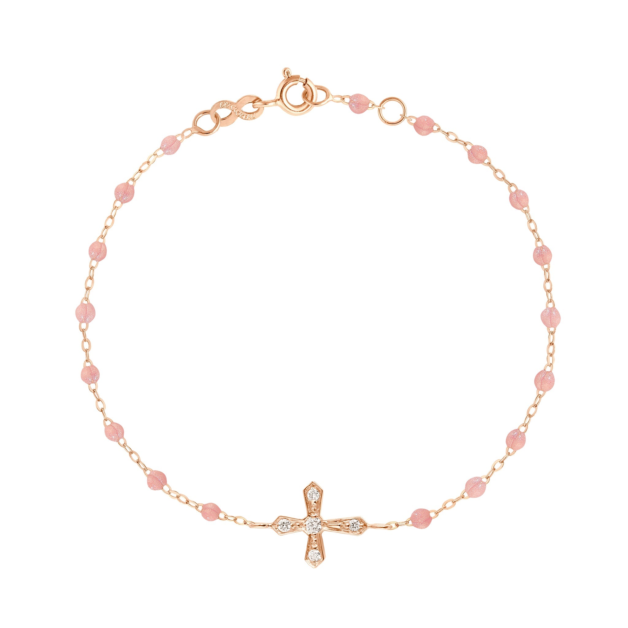 Gigi Clozeau - Classic Cross Vintage Diamond Blush bracelet, Rose Gold, 6.7"