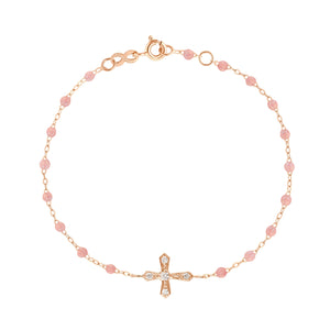 Gigi Clozeau - Classic Cross Vintage Diamond Blush bracelet, Rose Gold, 6.7"
