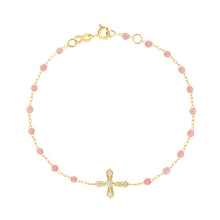 Gigi Clozeau - Classic Cross Vintage Diamond Blush bracelet, Yellow Gold, 6.7"