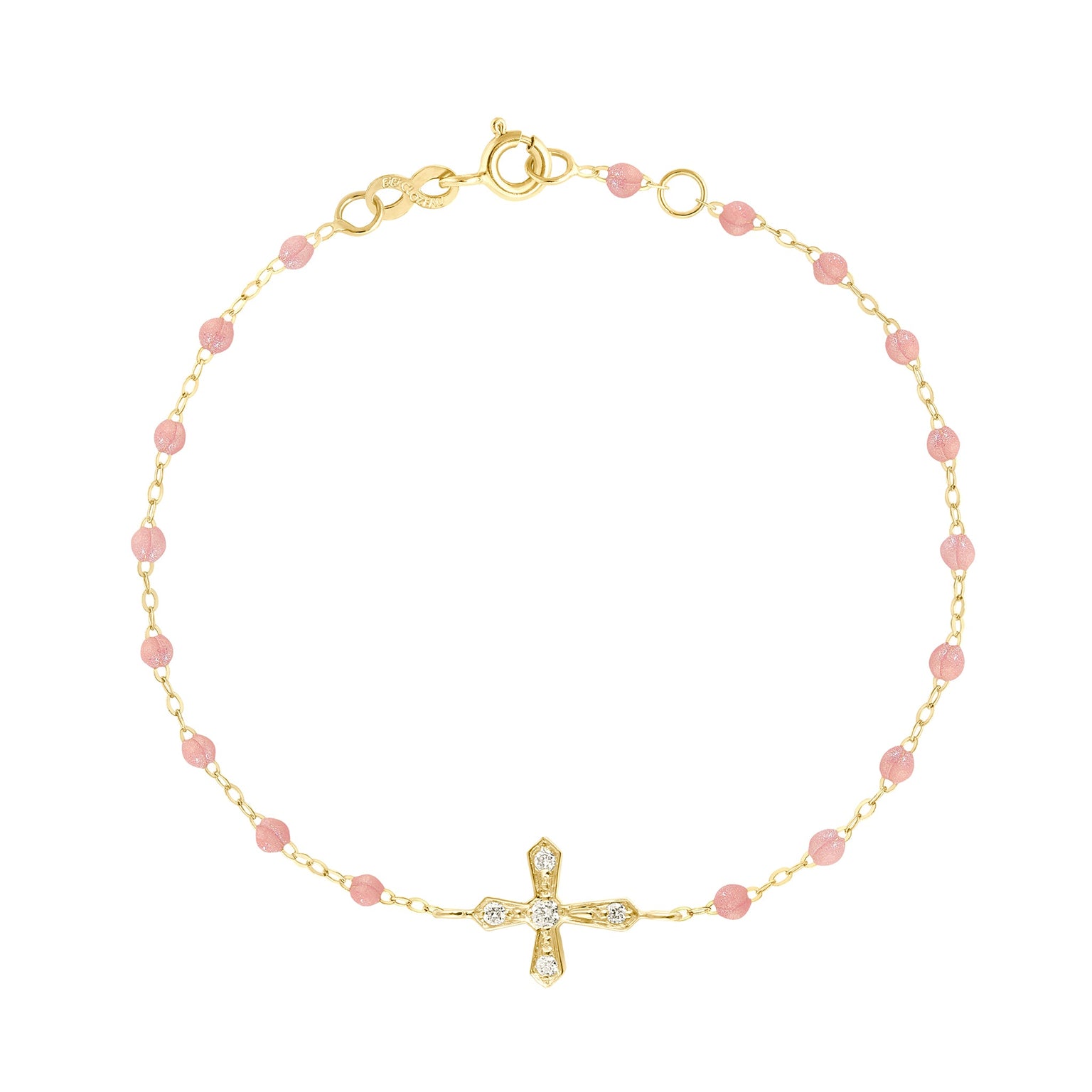 Gigi Clozeau - Classic Cross Vintage Diamond Blush bracelet, Yellow Gold, 6.7"