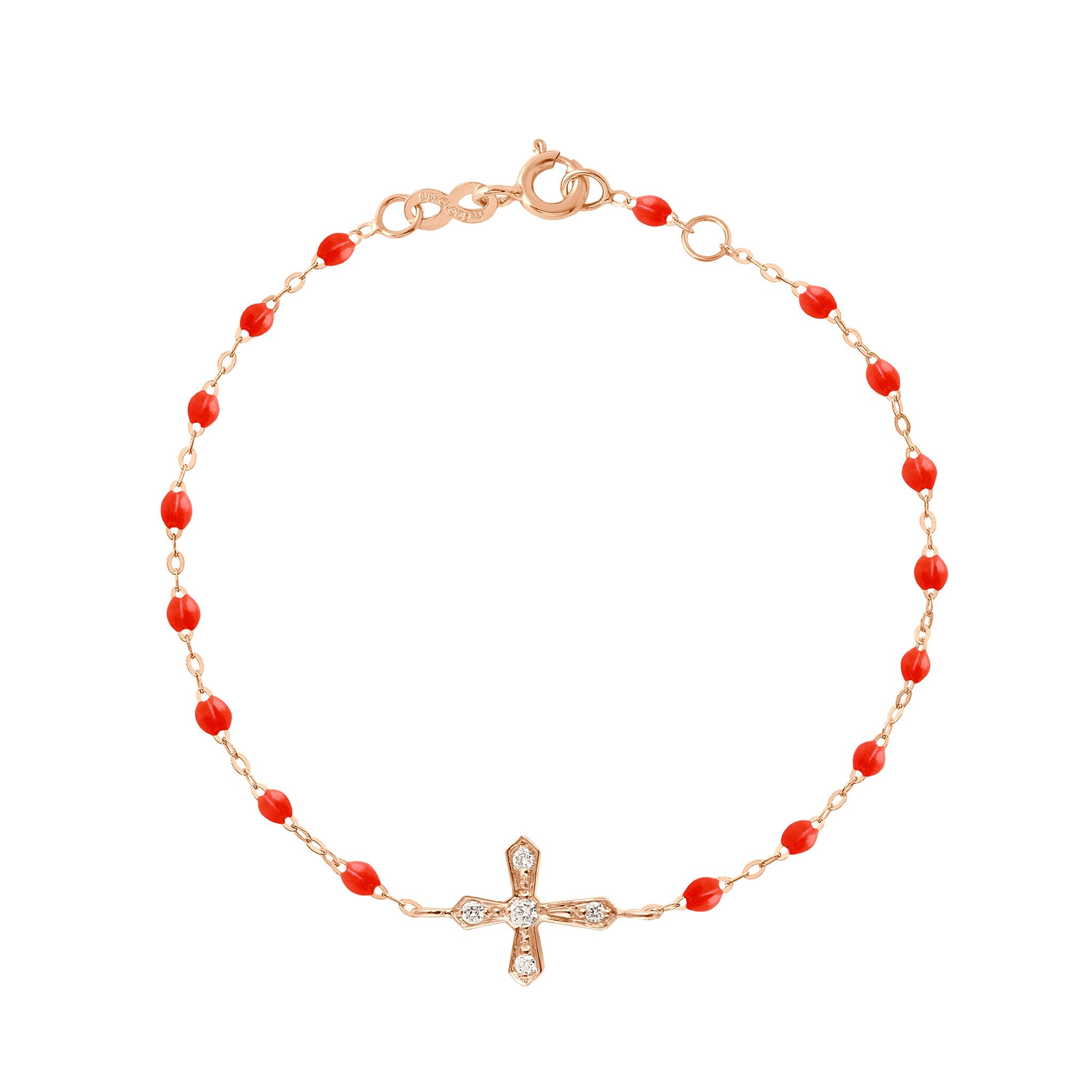 Gigi Clozeau - Classic Cross Vintage Diamond Coral bracelet, Rose Gold, 6.7"