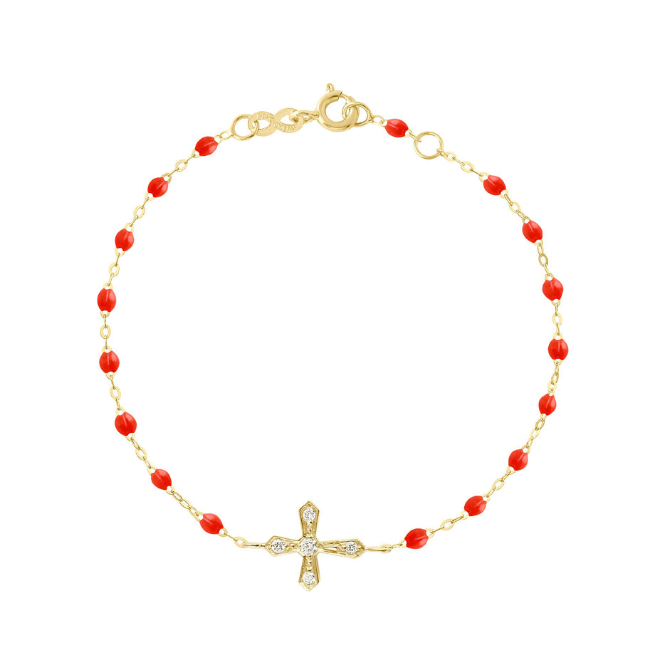 Gigi Clozeau - Classic Cross Vintage Diamond Coral bracelet, Yellow Gold, 6.7