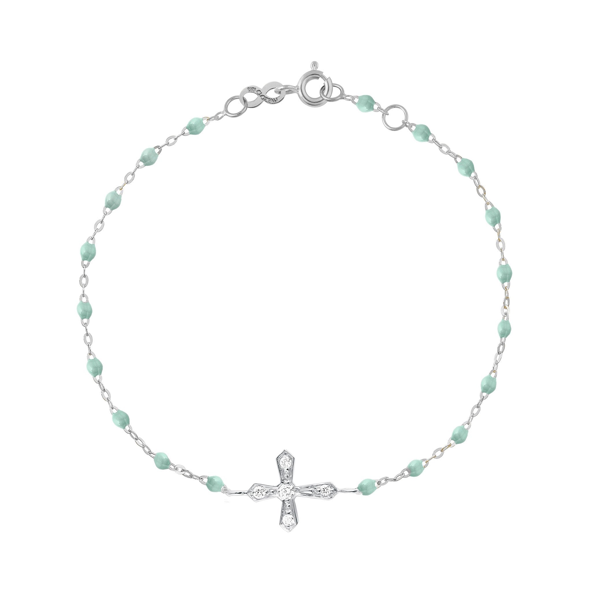 Gigi Clozeau - Classic Cross Vintage Diamond Jade bracelet, White Gold, 6.7"